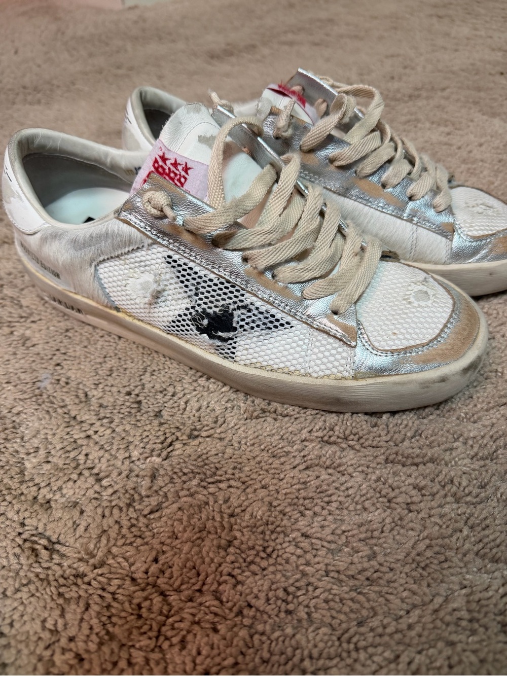Golden Goose White & Silver Low-Top Lace-Up Sneakers